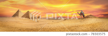 Colorful sunset over the pyramids 76503575