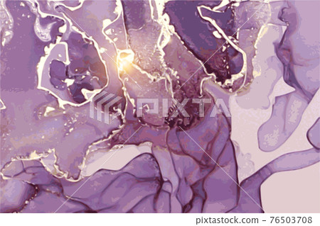 Violet, purple, and gold stone marble texture. Alcohol ink technique 76503708