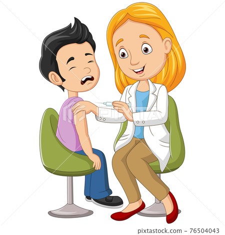 Doctor pediatrician doing vaccine injection to boy Doctor pediatrician doing vaccine injection to boy 76504043