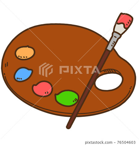 Illustration of hand-painted palette and paint brush with main line 76504603