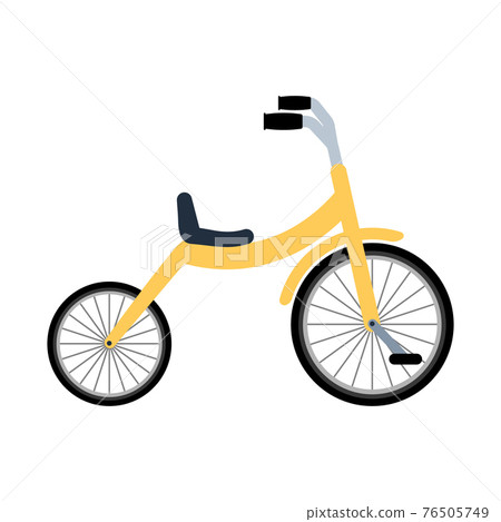 Kid tricycle yellow. Flat style. Vector illustration on white isolated background. Kid tricycle yellow. Flat style. Vector illustration on white isolated background. 76505749