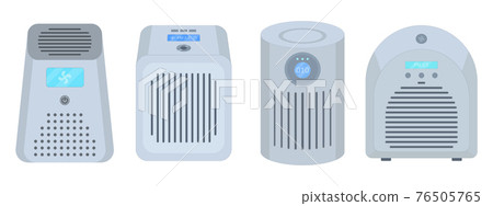 Air purifiers vector illustration in flat style on isolated white background. Filtration of viruses, bacteria. Air purifiers vector illustration in flat style on isolated white background. Filtration of viruses, bacteria. 76505765