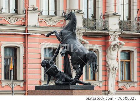 Anichkov Bridge with sculptures of horses - Saint-Petersburg Russia Anichkov Bridge with sculptures of horses - Saint-Petersburg Russia 76506323