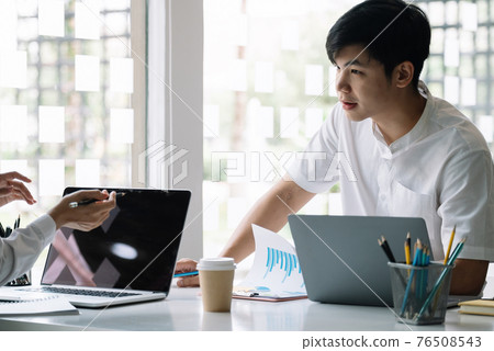 Business People Meeting to analyse and discuss financial report chart data in office Financial advisor teamwork and accounting concept Business People Meeting to analyse and discuss financial report chart data in office Financial advisor teamwork and accounting concept 76508543