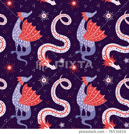 Cartoon Chinese Dragon Fairy Tale Seamless Pattern 76510810