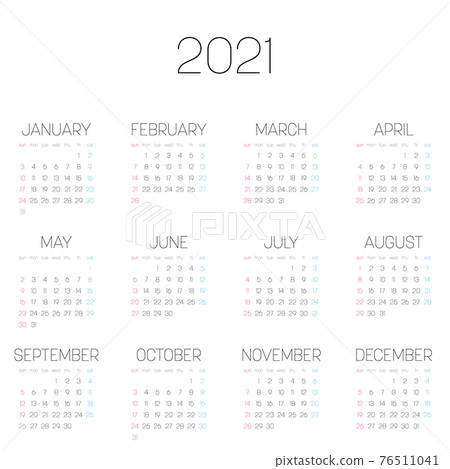 Simple monthly calendar of year 2021 Simple monthly calendar of year 2021 76511041