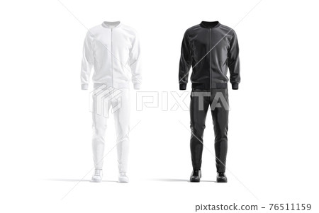 Blank black and white sport tracksuit with bomber, pants mockup 76511159