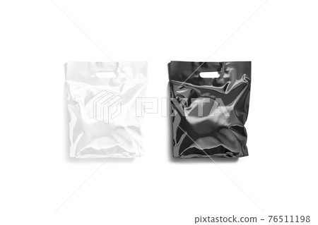 Blank black and white die-cut small plastic bag mockup, isolated 76511198