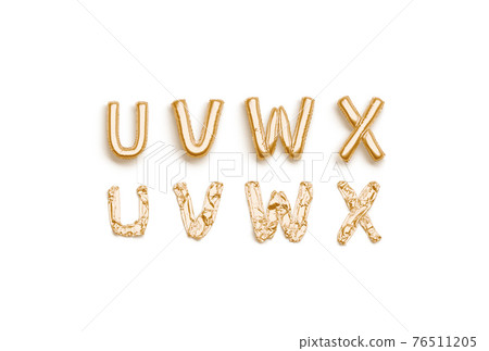 Inflated, deflated gold U V W X letters, balloon font Inflated, deflated gold U V W X letters, balloon font 76511205