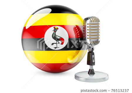 Music of Uganda concept. Retro microphone with Ugandan flag. 3D rendering 76513237