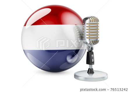 Music of the Netherlands concept. Retro microphone with The Netherlands flag. 3D rendering 76513242