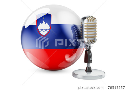 Music of Slovenia concept. Retro microphone with Slovenian flag. 3D rendering 76513257