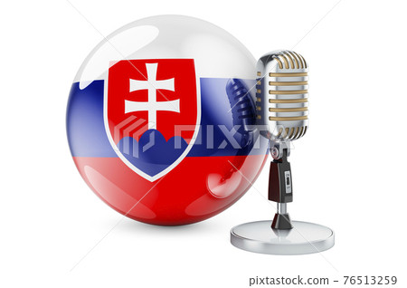 Music of Slovakia concept. Retro microphone with Slovak flag. 3D rendering 76513259