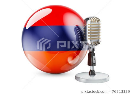 Music of Armenia concept. Retro microphone with Armenian flag. 3D rendering 76513329