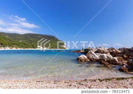 Beautiful view of Urbani Beach on the adriatic coast of Sirolo town, Italy Beautiful view of Urbani Beach on the adriatic coast of Sirolo town, Italy 76513471