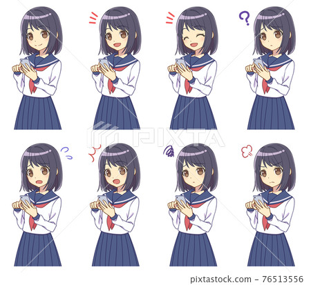 操作智能手機的水手服女孩套裝 操作智能手機的水手服女孩套裝 76513556