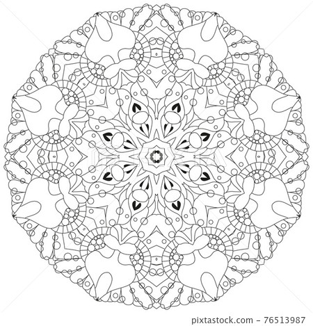 Hand drawn zentangle circular ornament for coloring page. Hand drawn zentangle circular ornament for coloring page. 76513987