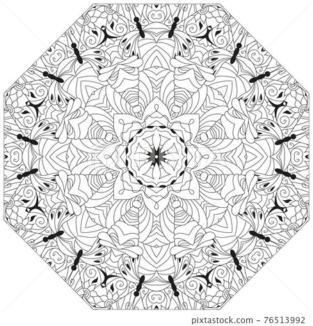 Hand drawn zentangle circular ornament for coloring page. Hand drawn zentangle circular ornament for coloring page. 76513992