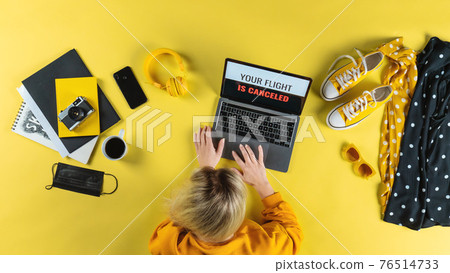 Top view of frustrated business woman at desk , coronavirus desktop concept. 76514733