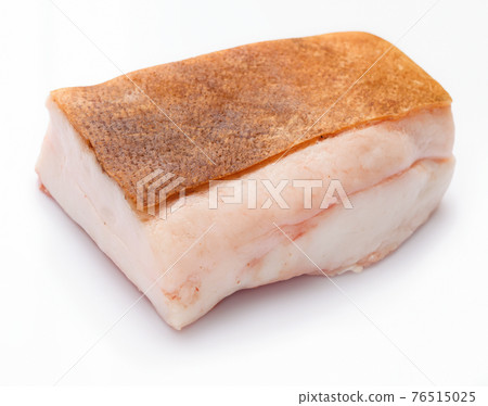 raw lard piece on white background, pork fat raw lard piece on white background, pork fat 76515025