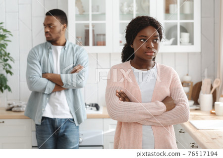 Marriage Crisis. Young African American Spouses Ignoring Each Other After Argue 76517194