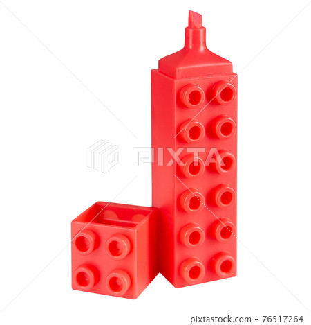 red marker in the form of the designer, on a white background, concept red marker in the form of the designer, on a white background, concept 76517264