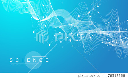 Big Genomic Data Visualization. DNA helix, DNA strand, DNA Test. CRISPR CAS9 - Genetic engineering. Molecule or atom, neurons. Abstract structure for Science or medical background, banner. Wave flow. 76517366