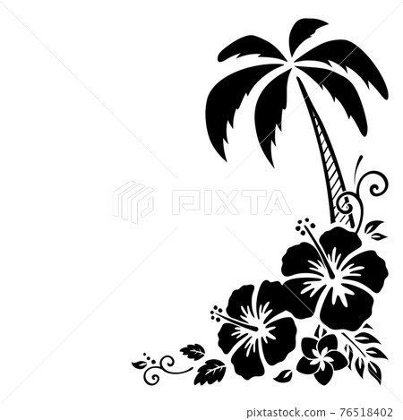 芙蓉和棕櫚樹裝飾框架_部落_插畫材料 76518402