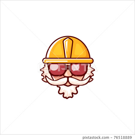 Worker with orange helmet and beard isolated on white background. 1 may Labor day icon or sign with funky man Worker with orange helmet and beard isolated on white background. 1 may Labor day icon or sign with funky man 76518889