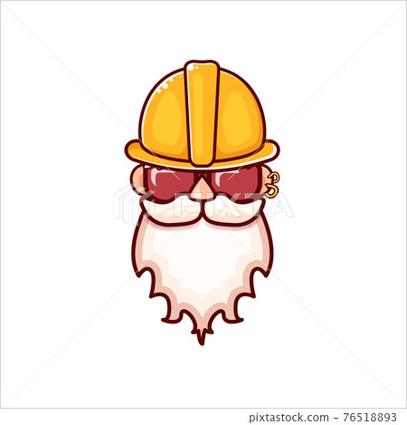 Worker with orange helmet and beard isolated on white background. 1 may Labor day icon or sign with funky man Worker with orange helmet and beard isolated on white background. 1 may Labor day icon or sign with funky man 76518893