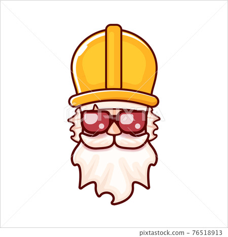 Worker with orange helmet and beard isolated on white background. 1 may Labor day icon or sign with funky man 76518913