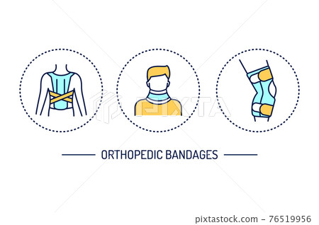 Orthopedic diseases line color icons set. Rehabilitation after injuries. Isolated vector element. Orthopedic diseases line color icons set. Rehabilitation after injuries. Isolated vector element. 76519956