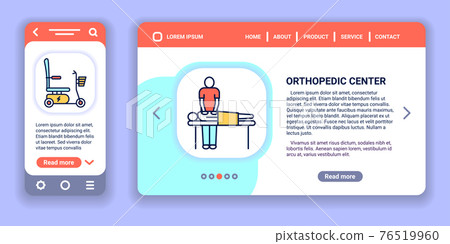 Orthopedic center web banner and mobile app kit. Health care. Outline vector illustration. 76519960