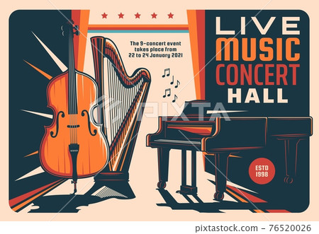 Live music concert hall retro vector flyer 76520026