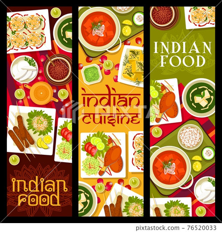 Indian cuisine restaurant meals vector banners 76520033
