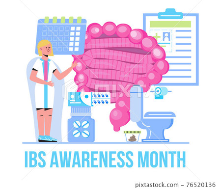 Irritable Bowel syndrome awareness month observed in April. IBS medical event concept vector. Tiny doctors treat intestine 76520136