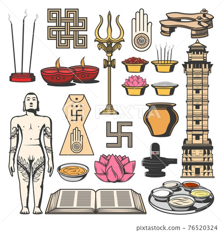 Jainism Indian religion symbols, Jain Dharma icons 76520324