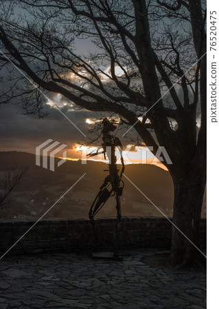Robot statue at sunset on stramberk truba Robot statue at sunset on stramberk truba 76520475
