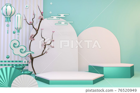 The Mock up mint Podium for product display minimal geometric design.3D rendering The Mock up mint Podium for product display minimal geometric design.3D rendering 76520949