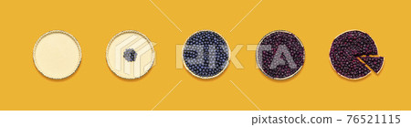 Baking blueberry pie, collage. Making a blueberries tart on orange background 76521115