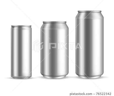 Aluminum cans realistic. Metallic blank beer or soda, water or juice can, silver empty drink packaging 300 330 500 ml. Marketing branding container mockup collection. Vector isolated set Aluminum cans realistic. Metallic blank beer or soda, water or juice can, silver empty drink packaging 300 330 500 ml. Marketing branding container mockup collection. Vector isolated set 76522342