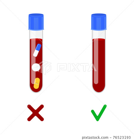 Blood samples with and without drugs. Doping control in sport, post accident drug testing concept. Vector cartoon illustration 76523193