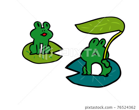 Frogs riding on lotus leaves Frogs riding on lotus leaves 76524362