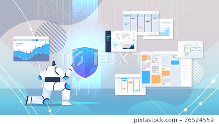 robot holding shield web data security technology protection artificial intelligence concept robot holding shield web data security technology protection artificial intelligence concept 76524559