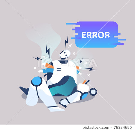 broken robot showing error artificial intelligence failures overloaded concept full length 76524690