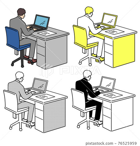 一個人在辦公桌前工作的插圖 一個人在辦公桌前工作的插圖 76525959