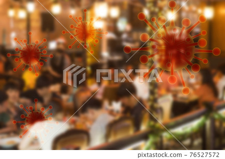 image blurred and covid graphics Concept Coronavirus Covid spread in restaurants in crowded pubs significant risks of transmission still remain Covid19 image blurred and covid graphics Concept Coronavirus Covid spread in restaurants in crowded pubs significant risks of transmission still remain Covid19 76527572