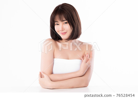 Beautiful young asian woman with clean fresh skin on white background, Face care, Facial treatment, Beautiful young asian woman with clean fresh skin on white background, Face care, Facial treatment, 76528454
