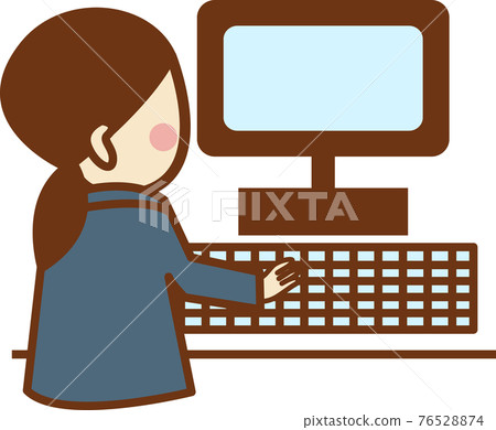 A woman heading to a computer. 76528874