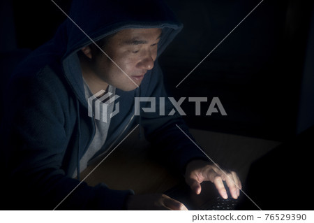 一個男人在晚上看電腦 一個男人在晚上看電腦 76529390